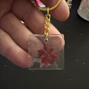 Gold and Red Floral Resin Keychain